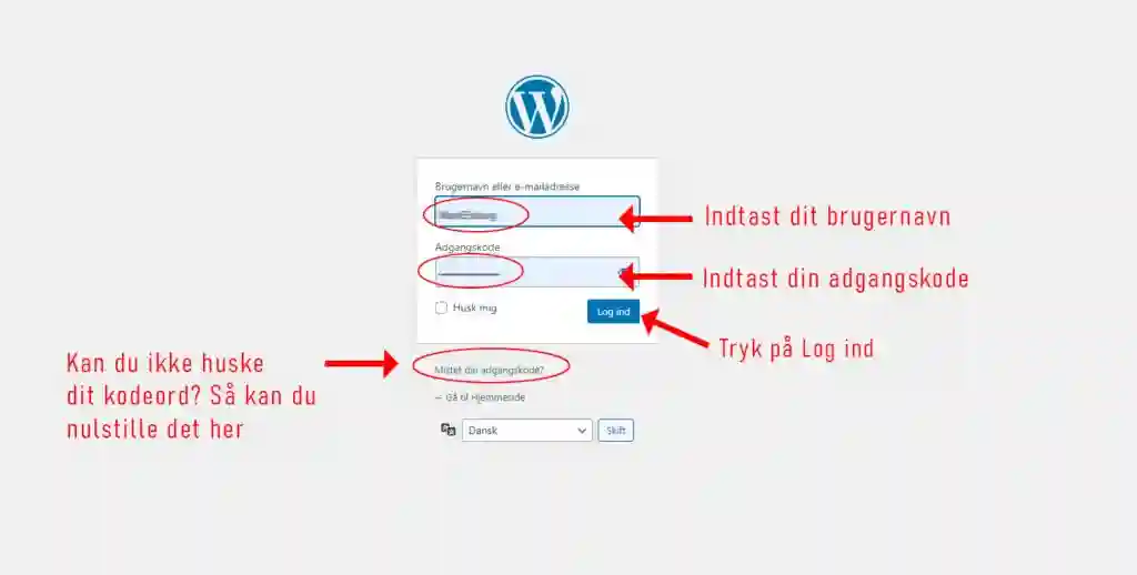 Log ind på dit WordPress Website eller Webshop